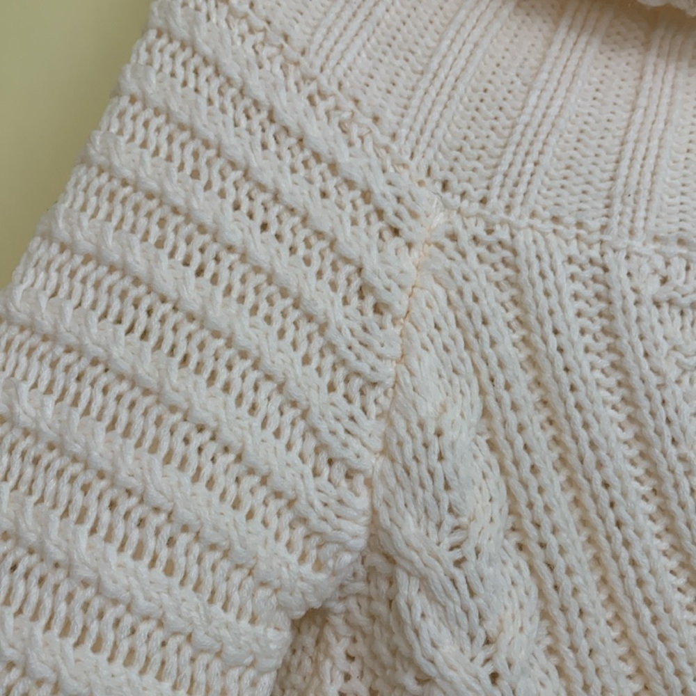 H & M | NWT Cream Chunky Knit Long Sleeve Cowl Neck Pointelle Sweater S - Picture 11 of 15